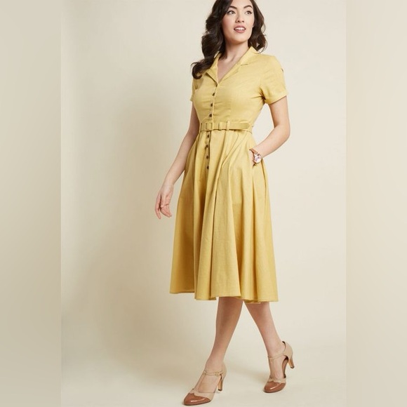 Collectif Dresses & Skirts - Collectif Cherish Era x Modcloth Vintage Style Yellow Midi Shirt Dress